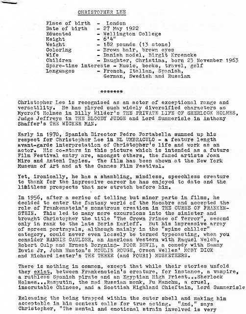 CHRISTOPHER LEE BIOGRAPHY Circa...